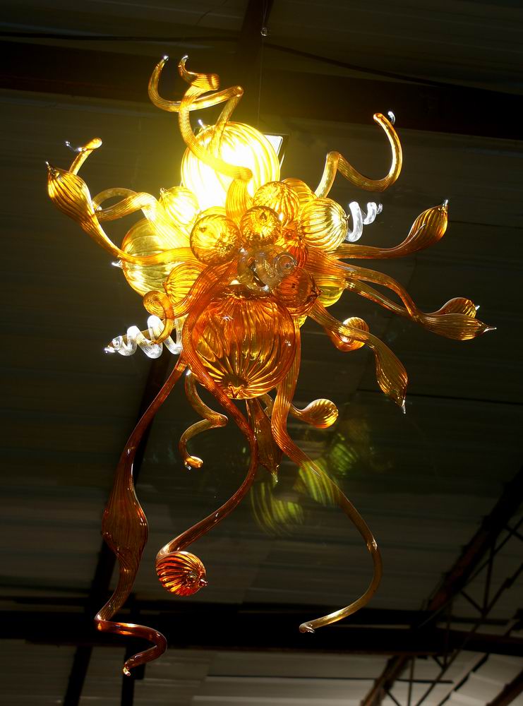 Customized warm amber blown art glass chandelier lamp